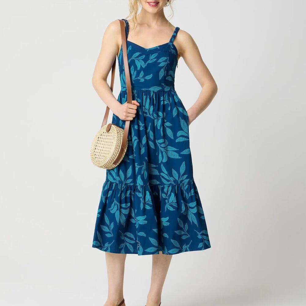 J.Crew Factory Corset Midi Dress Seaport Blue Cenote Size 14 NWT